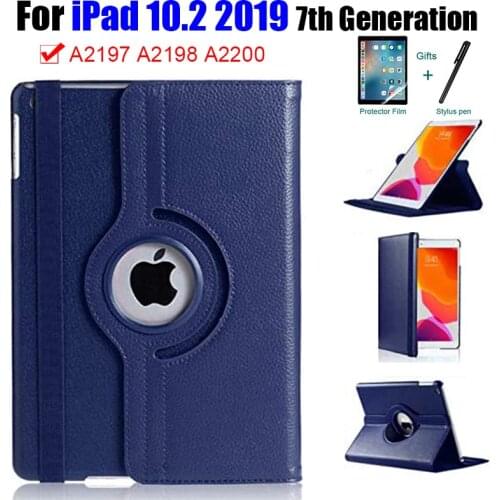 360 Rotating PU Leather Case for IPad 10.2'' 2019 Folio Tablet Cover Sand Holder Case for Ipad 7 7th Generation with Pen+Film