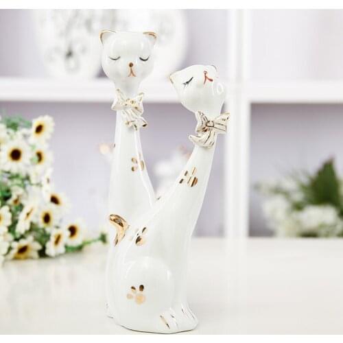 Porcelain couple cat decoration creative deco Living room deco wedding gift party Love