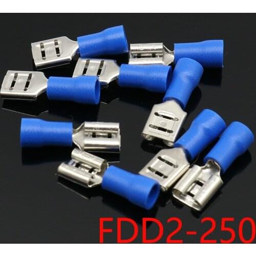 FDD2-250 Female Insulated Electrical Crimp Terminal for 1.5-2.5mm2 Connectors Cable Wire Connector 100PCS/Pack FDD2.5-250 FDD