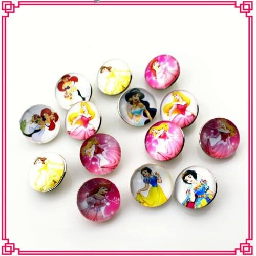 Hot selling 10pcs/lot mix random princess snap buttons for 18mm ginger button snap pendant bracelet charms diy jewelry