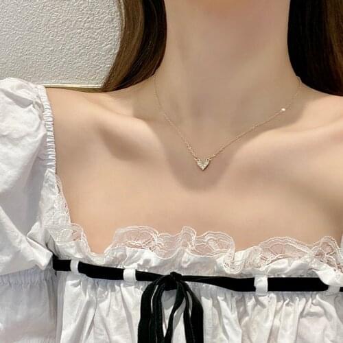 Delicate Jewelry Thin Chain Necklace Hot Selling High Quality Crystal Heart Pendant Necklace For Women Jewelry Gifts Party