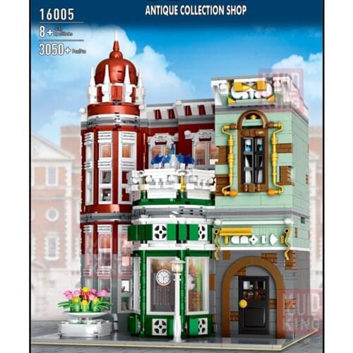 MOC Creator Antique Collection Shop Street View Model with LED Building Blocks Bricks Education compatible city Toys
