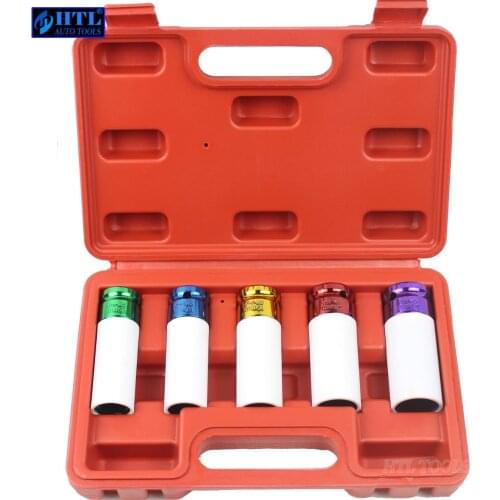 5pcs Thin Wall Alloy Wheel Nut Socket Deep Impact Socket Set 15mm 17mm 19mm 21mm 22mm 1/2" Dr