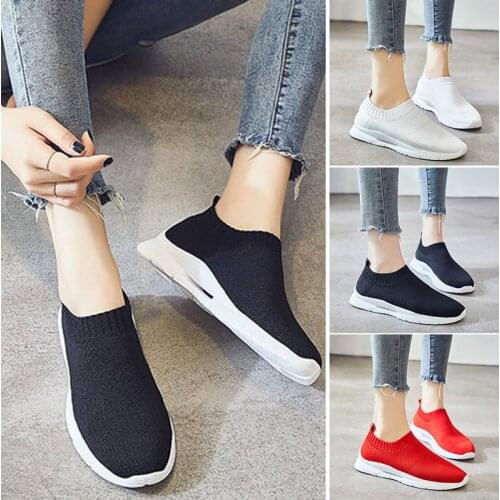 Hot Selling Womens Lightweight Casual Sneakers with Breathable Knitting Mesh Surface Thick Rubber Sole for Running Gym Summer