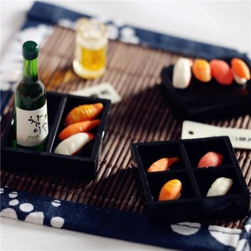 Dollhouse Miniature Food Japanese Sushi Sashimi Tempura Bento Doll Kitchen Toy Doll House Decoration Accessories