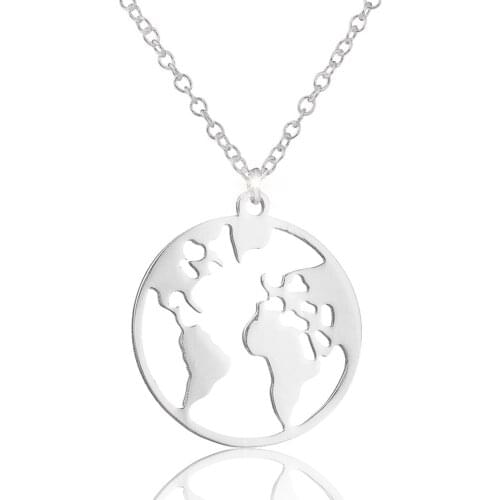 Fashion Stainless Steel World Map Necklace For Girl Kids Globe Pendant Necklaces Boho Jewelry Earth Necklace Travel Gifts Colier