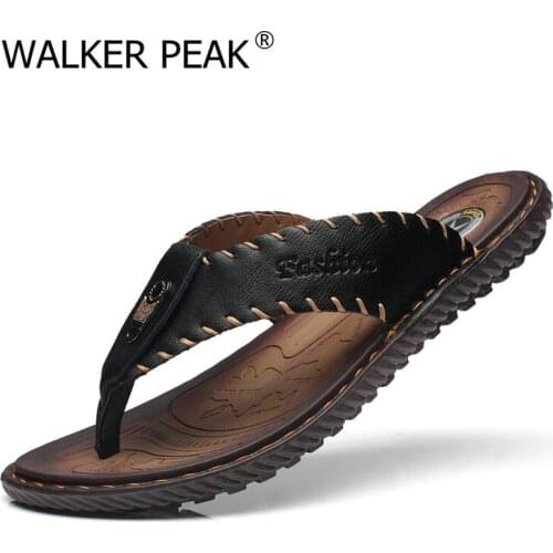 2021 Sandals Men Summer Breathable Flat Mens Slippers Shoes Beach Casual Leather Man Flip Flops Footwear Plus Size 46 Outdoor