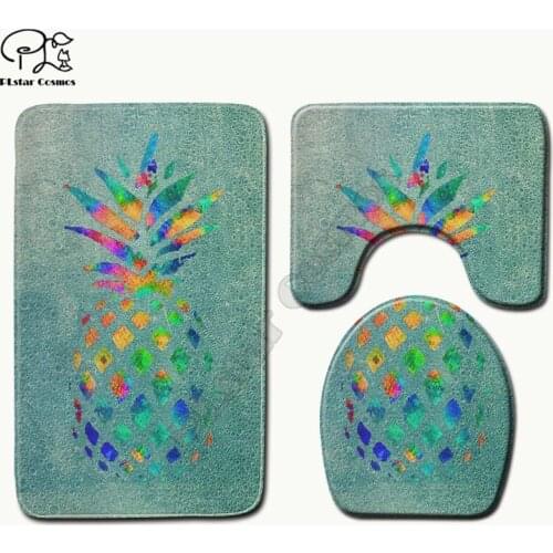 Pineapple pattern Cartoon funny 3D printed Bathroom Pedestal Rug Lid Toilet Cover Bath Mat Set drop shipping