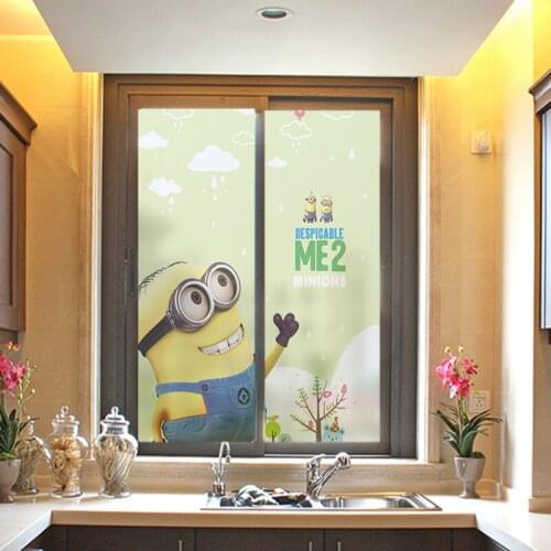 Customized adhesive cartoon glass film opaque bathroom sliding door window sunscreen small yellow man