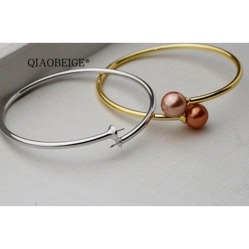 QIAOBEIGE New Diy handwork s925 pure silver bangle womens bracelet ring bracelet 7-12mm pearl accessories