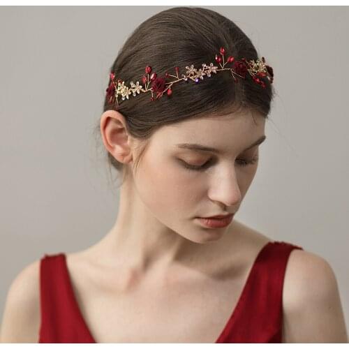 Romantic Sweetheart Bridal Headdress Velvet-Flower Crystal Rhinestone Headband for Wedding Perform Studio Travel Photo O367