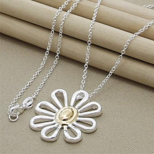 Big Chrysanthemum Pendant Necklace lady Sweet 925 silver Chain Necklace Fashion Women Jewelry Gifts