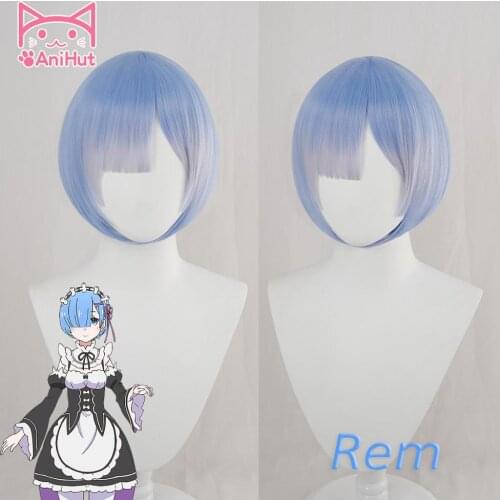 【AniHut】REM Wig Anime Re:Zero Starting Life in Another World Heat Resistant Synthetic Blue Cosplay Hair REM Wig