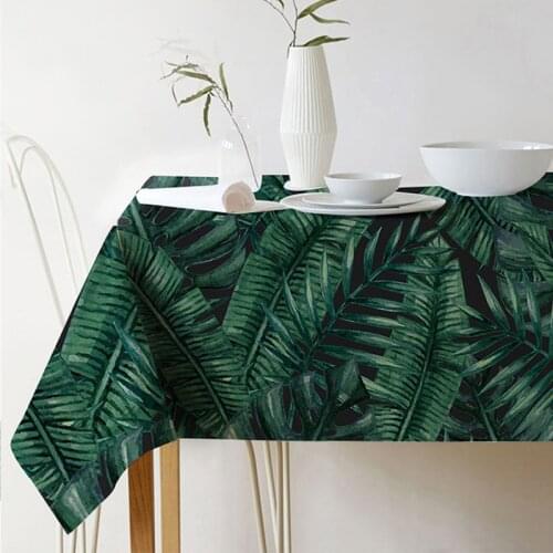 Pastoral Style Decorative Tropical plant leaves Table Cloth Cotton Linen Tablecloth Dining Table Cover For Kitchen Home Decor