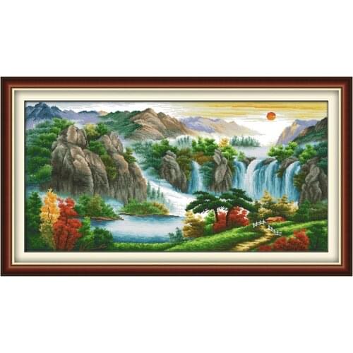 Landscape DIY 14CT Embroidery Needlework Cross Stitch Kits Craft Landscape Painting Printed Canvas Chinese Cross Stitch Pattern