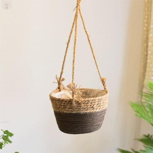 Straw Weaving Hanging Basket With Healthy Hemp Rope Can Degrade Flowerpots Safely Suspension Orchid Grass Life Attilude Send