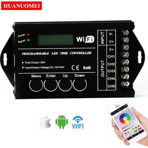 TC421 WiFi Programable LED Time Controller TC420 RGB/Single Color Aquarium Lighting Timer LED Dimmer DC12V-24V 5Channel Max 20A