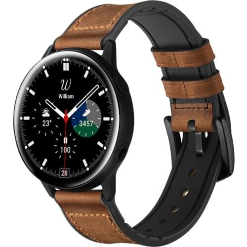 20mm Leather Silicone Bands for Samsung Galaxy Watch4 44 40mm/Classic 46 42mm Strap for Active 2 40mm 44mm Wristband Bracelet