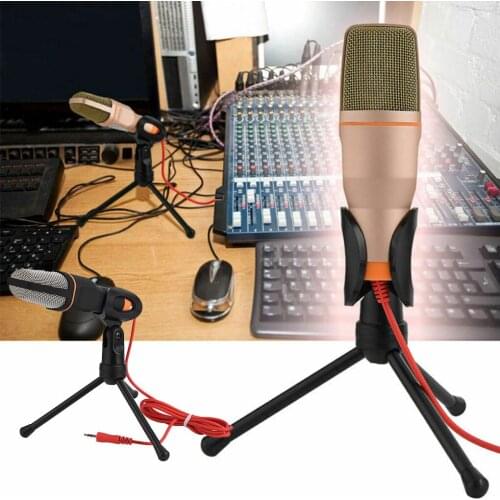 SF-666 Handheld Microphone Professional 3.5mm Jack Wired Sound Stereo Mic With Stand Tripod For Desktop PC