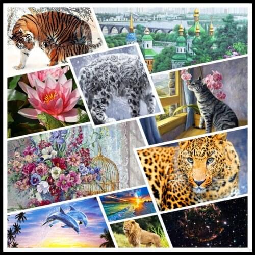 Diy Diamond Painting Water Lily Siberian Tiger Leopard Lion Cat Whale Light Luxury Flower Hall Living Room Corridor Poster