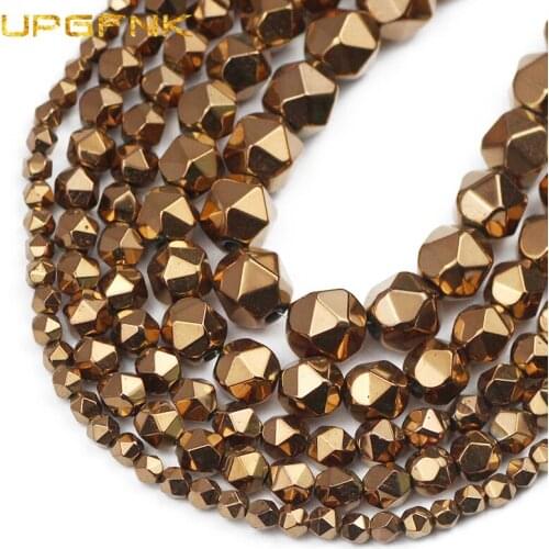 UPGFNK Faceted Natural Stone Copper Hematite Round Spacer Loose Beads For Jewelry Making Diy Bracelet Accessories 3/4/6/8/10mm
