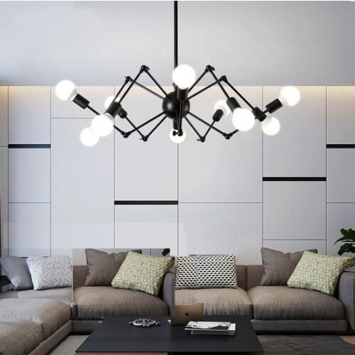 Vintage DIY Industrial Style Pendant Lighting E27 Spider Black Iron Adjustable Pendant Light Fixture for Drawing Room Bedroom
