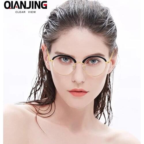 Female frames pure titanium frames male half glasses myopia Korean tide retro large flat eyes box Fashion retro glasses frame