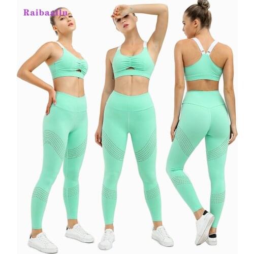 Raibaallu Womens Seamless Yoga Suit Sportswear Fitness Sport For Women Gym Running Set 2 Piece Costume For Yoga Sports Bras+leg