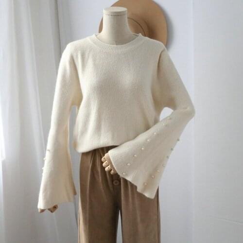 2018 Cotton Full Rushed Sweater Women Sweater Jumper Winter New Pattern Korean Neck Sleeve Book Pearl Knitting Loose Coat Woman