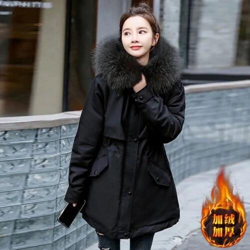 Mid-Length Winter Wear Plus Velvet Parker Jacket 2021 New Womens Cotton-Padded Jacket Korean Waist Padded Trend