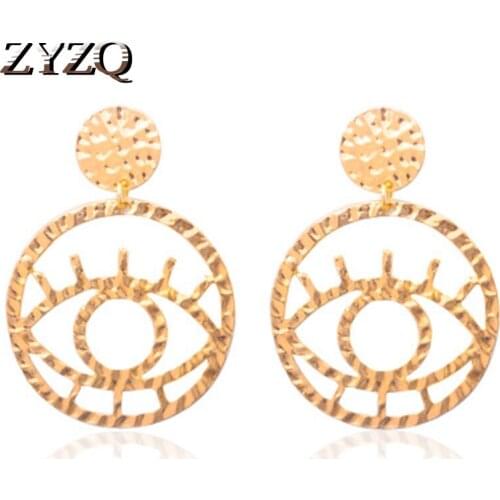 ZYZQ Personality Hyperbole Earrings For Women With Unique Eye Shaped Hollow Out Pendant Design Euro Stylish Women Accessories