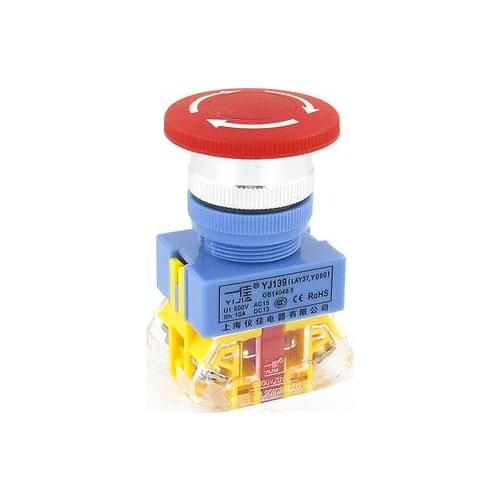 1pc 22mm Y090-11ZS 220V Red 10A 1 N/O N/C Replacing Emergency Stop Latching Push Button Switch