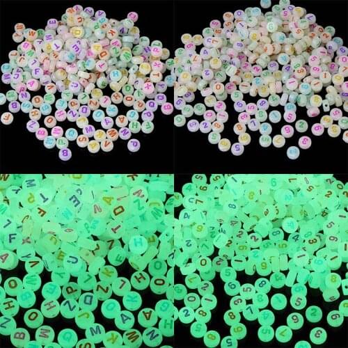 100Pcs/lot Acrylic Luminous Letter Number Space Loose Beads DIY Jewelry Accessories Hole dia: 1mm
