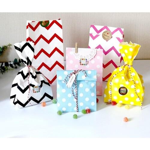 20PCS Paper Gift Bags Mini Stand up Holiday Gifts Packing Bag Paper Box Treat Candy Cookies Bread Bags Colorful Dots Stripes