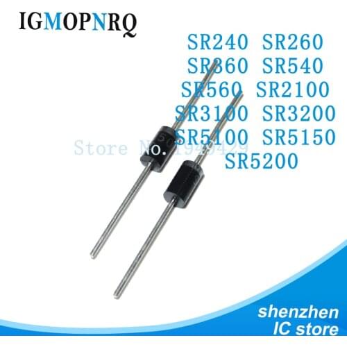 20PCS Schottky Rectifier Diode SR240 SR260 SR360 SR540 SR560 SR2100 SR3100 SR3200 SR5100 SR5150 SR5200 Make DO-41 DO-27