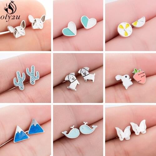 2021 Korean Small Butterfly Stud Earrings for Women Kids Lovely Dog Whale Mountain Rabbit Earings Trendy Wedding Jewelry Gifts