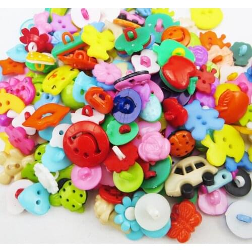 100PCS Mix Shape Lots Colors DIY Scrapbooking Cartoon Buttons Plastic Button Childrens Garment Sewing Notions NP-001