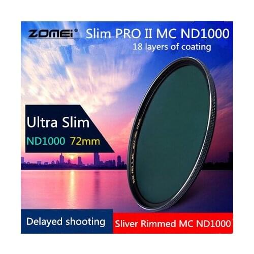 72mm New Zomei Ultra Slim MC ND1000 ND3.0 1000X 10 Stop Sliver Rimmed Glass Neutral Density ND Filter for Canon Nikon Tamron