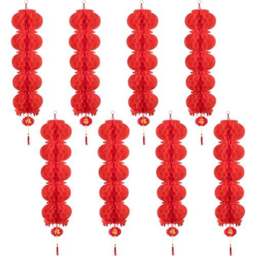 8 Pcs 6 Inch Chinese Red Paper Lanterns Festival Decor for New Year, Spring Festival Wedding, Each Rope Has 5 Paper Lanterns