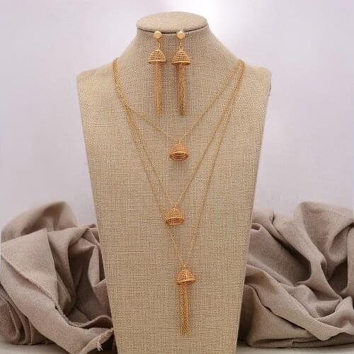African jewelry set nigerian wedding For Women Heart Bridal African Gold Color Jewelry Set Dubai Necklace Earrings Bride Gift