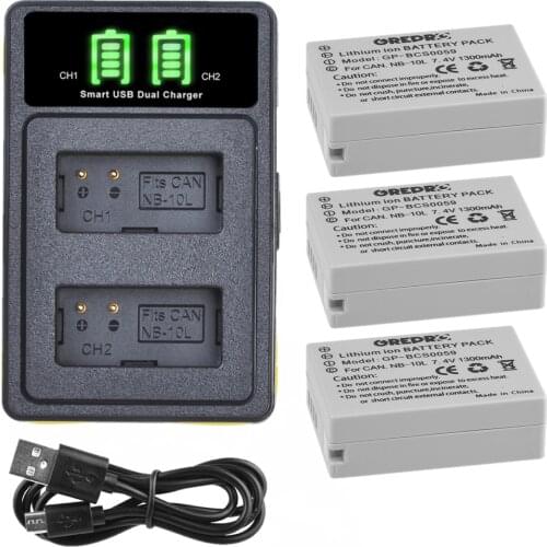 1300mAh NB-10L Battery + NB 10L Charger with Type-c Port for Canon PowerShot G1 X, G3 X, SX40 HS, SX50 HS, SX60 HS Camera