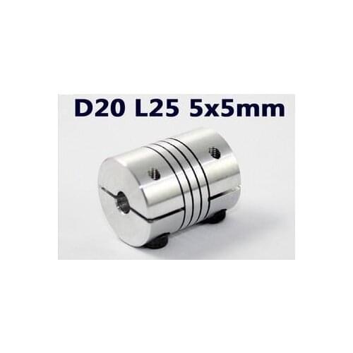 Aluminium 5*5 mm CNC Motor Jaw Shaft Coupler 5mm To 5mm Flexible Coupling D20 L25 D*L=20*25mm