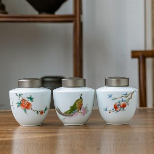 Antique Celadon Ceramic Tea Caddy Tea Packaging Gift Box Double Aluminum Lid Storage Tank Tea Ceremony Accessories Tea Warehouse