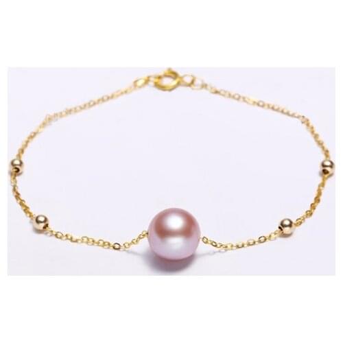 NYMPH Real 18K Gold Jewelry Bracelet Fine Natural Fresh Water Pearl Pure AU750 Solid Gold Round Ball Charm Wedding Gift B503