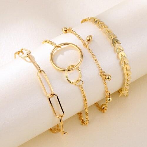 Fashion Gold Color Circles Charm Bracelets for Women 2021 Trendy Jewelry 4 Pcs/Set Arrow Hand Chains Female Simple New