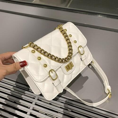 Design PU Leather Diamonds Small Chain Crossbody Bag for Women Trend Handbag and Purse Female Luxury Solid Color Shoulder Bags