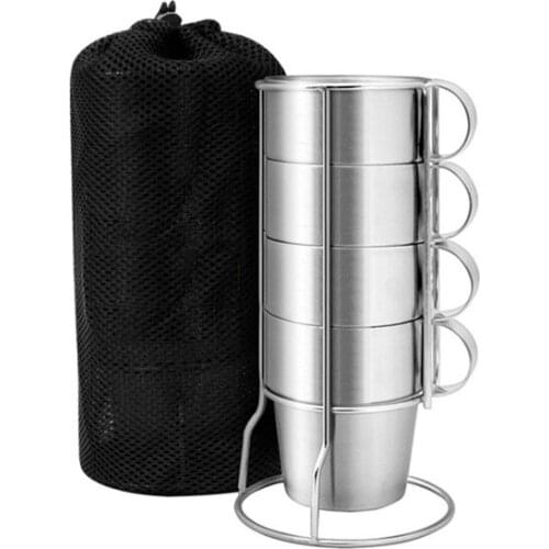 Double Stainless Steel Cup Stacked Round Design Hygienic Safe Outdoor Camping Travel Hiking Equipments Portable Beer Tea Cup