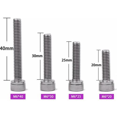 M6 Socket Head Cap Screws Metric,304 Stainless Steel, Full Thread, Bright Finish, Machine Thread, with Allen Wrench