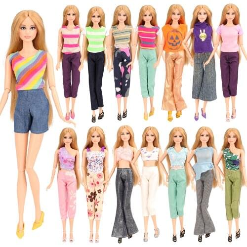 Hot sale Fashion 15 items/ set doll accessories =5 Doll clothes Daily Wear Pants Random+10 Shoes For Barbie Game Toys for Girl