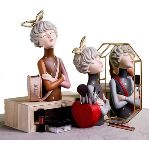 Nordic Cute Backpack Girl Statue Resin Craft Home Bedroom Dressing Table Storage Decoration Modern Decorative Sculpture Ornament